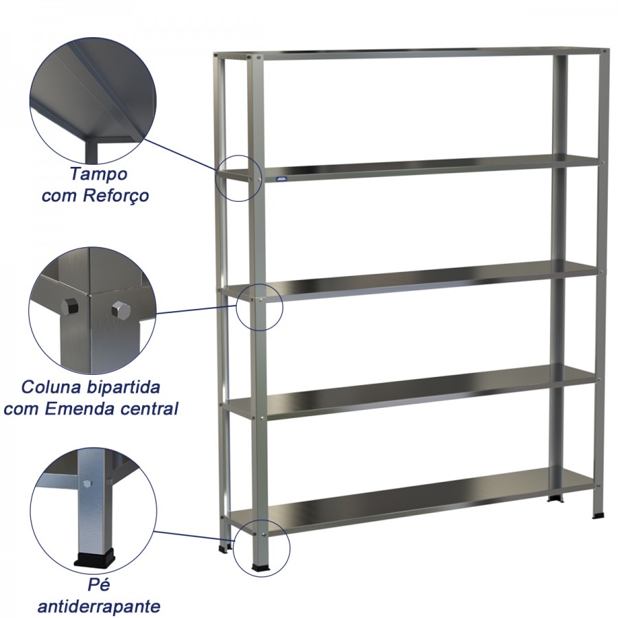 Estante Armário Prateleira Inox 5 Bandejas 300 X 1400 Aisa
